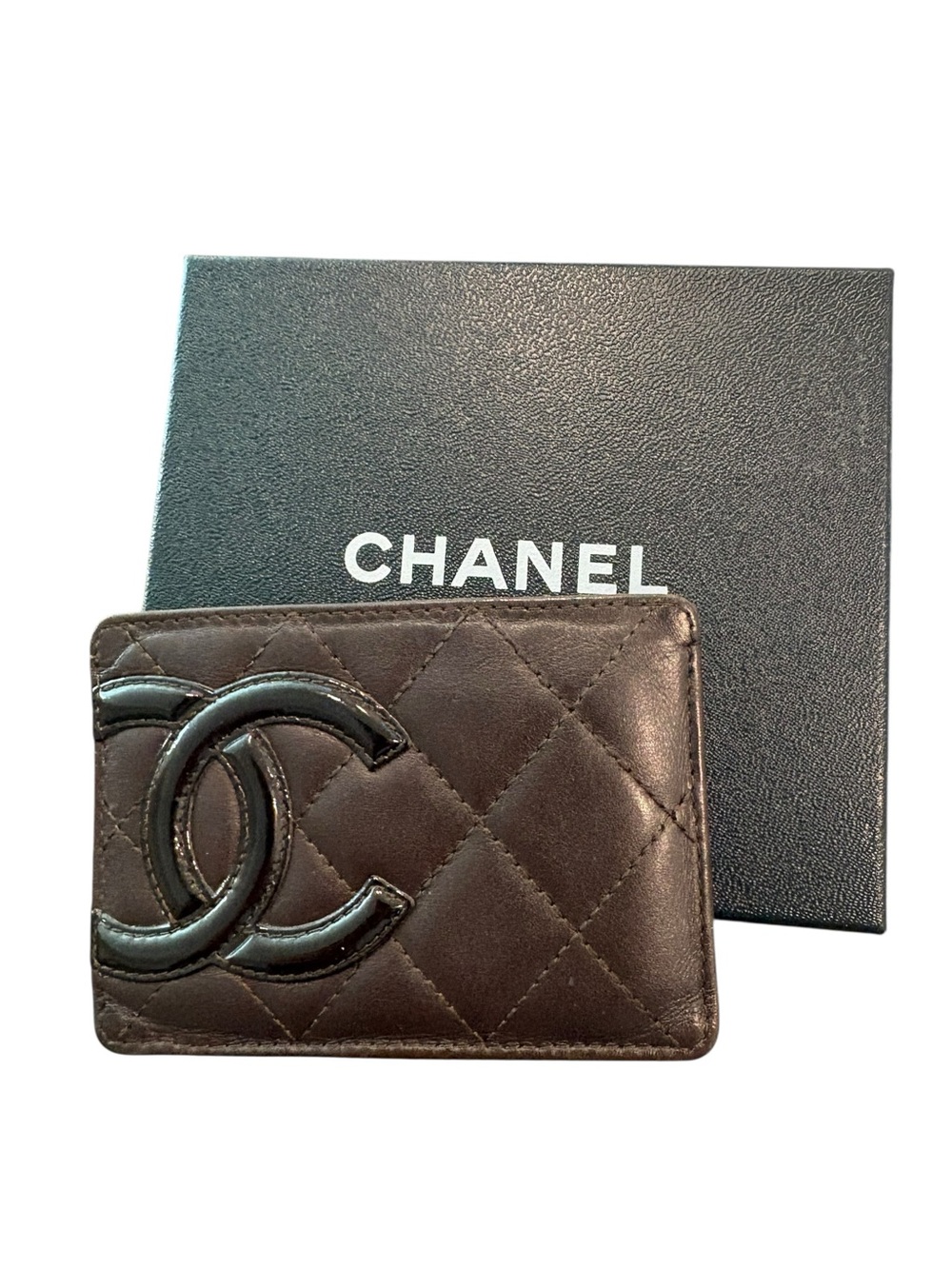 CHANEL Brown Quilted Leather Card Case with CC Logo